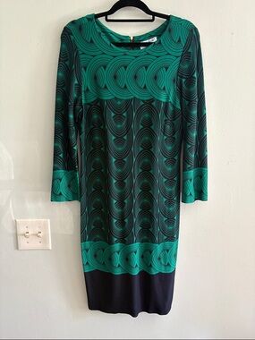 NorthStyle Teal and Black Long-Sleeve Patterned Shift Dress